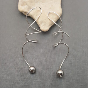 Silver Spiral Earrings with Pearl
