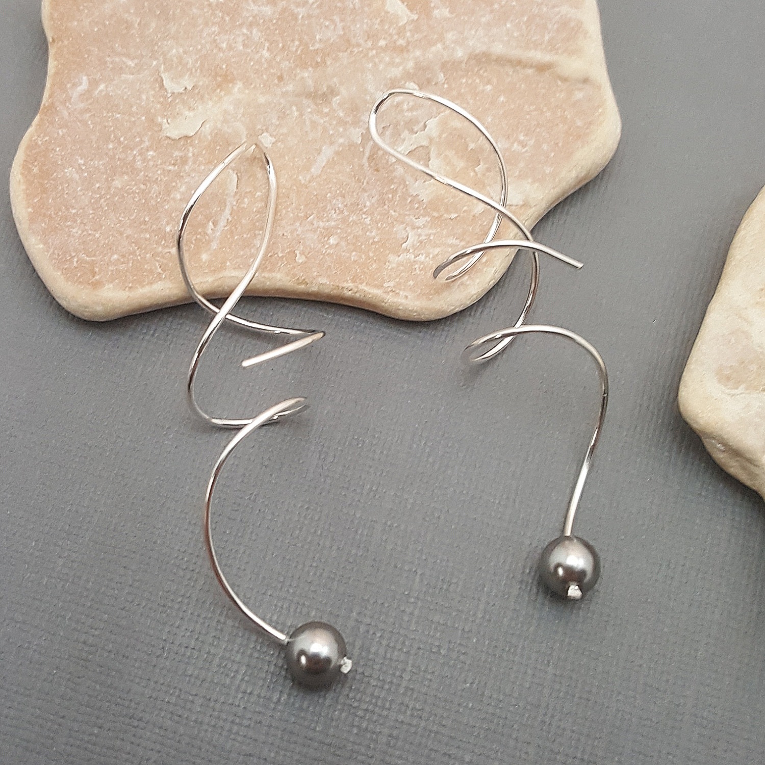 Silver Spiral Earrings with Pearl