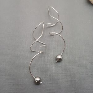 Silver Spiral Earrings with Pearl