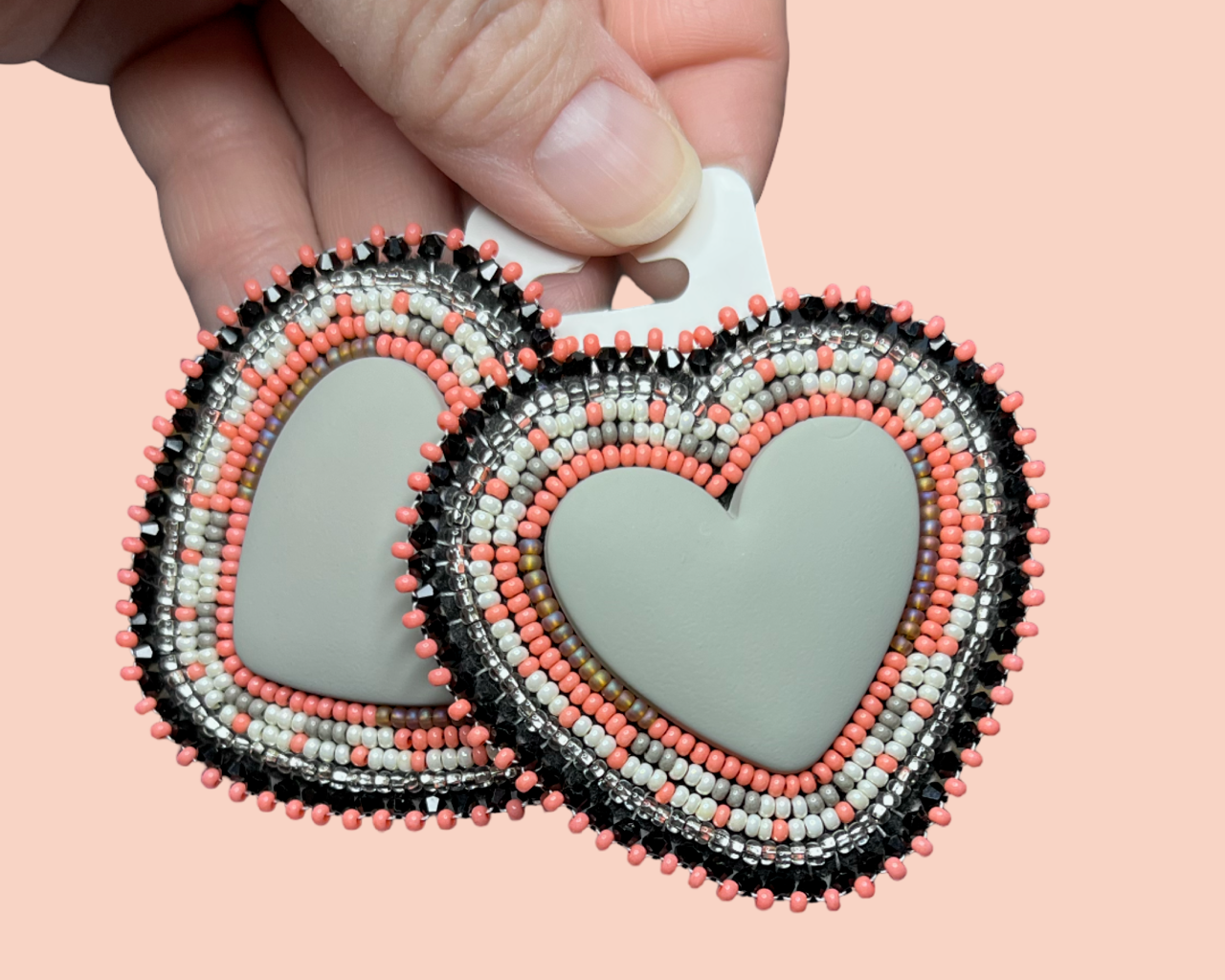 Peach and Grey Heart Earrings